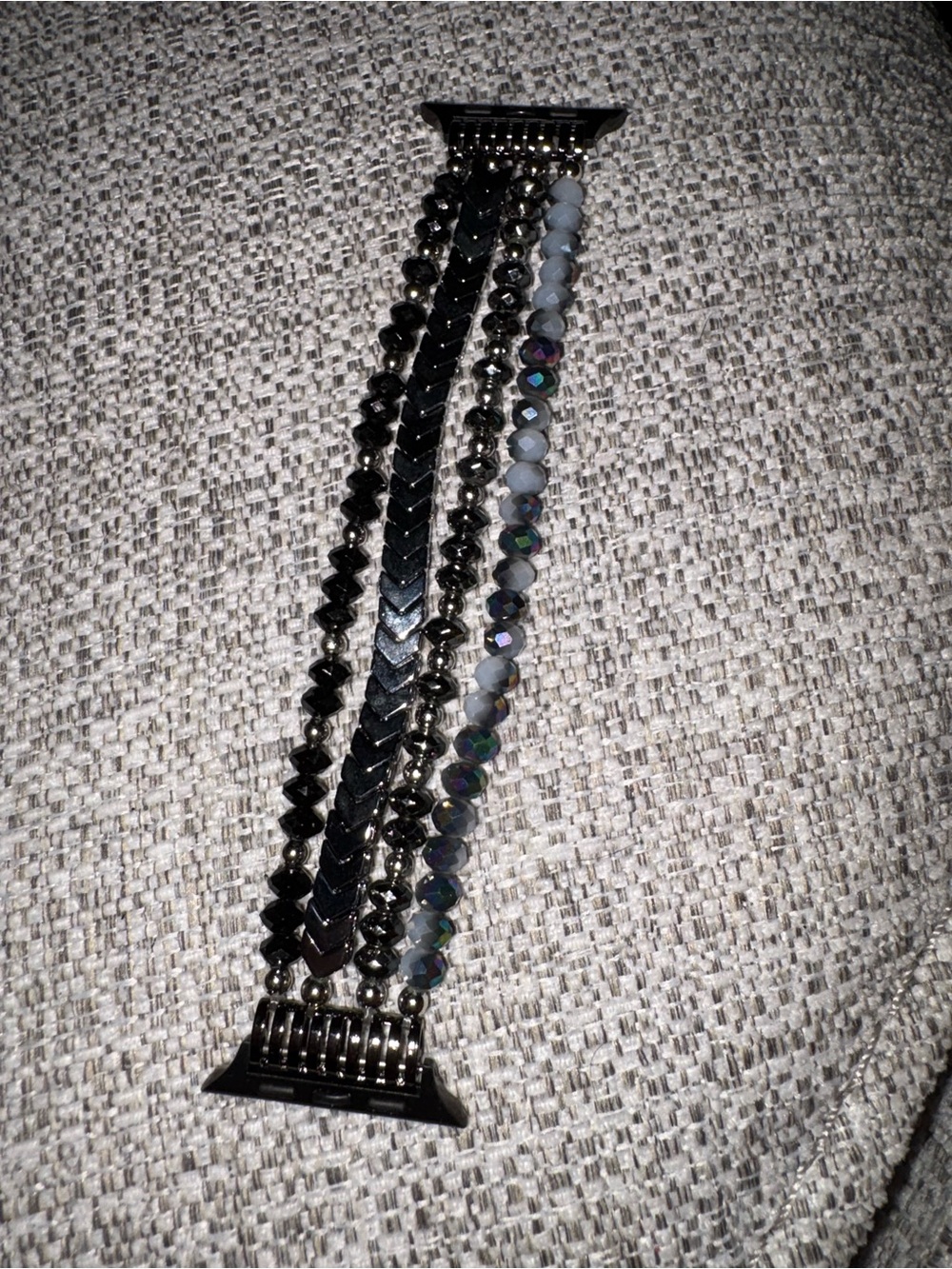 Multi-Row Black and Gray Beaded Women's Bracelet Watch Band